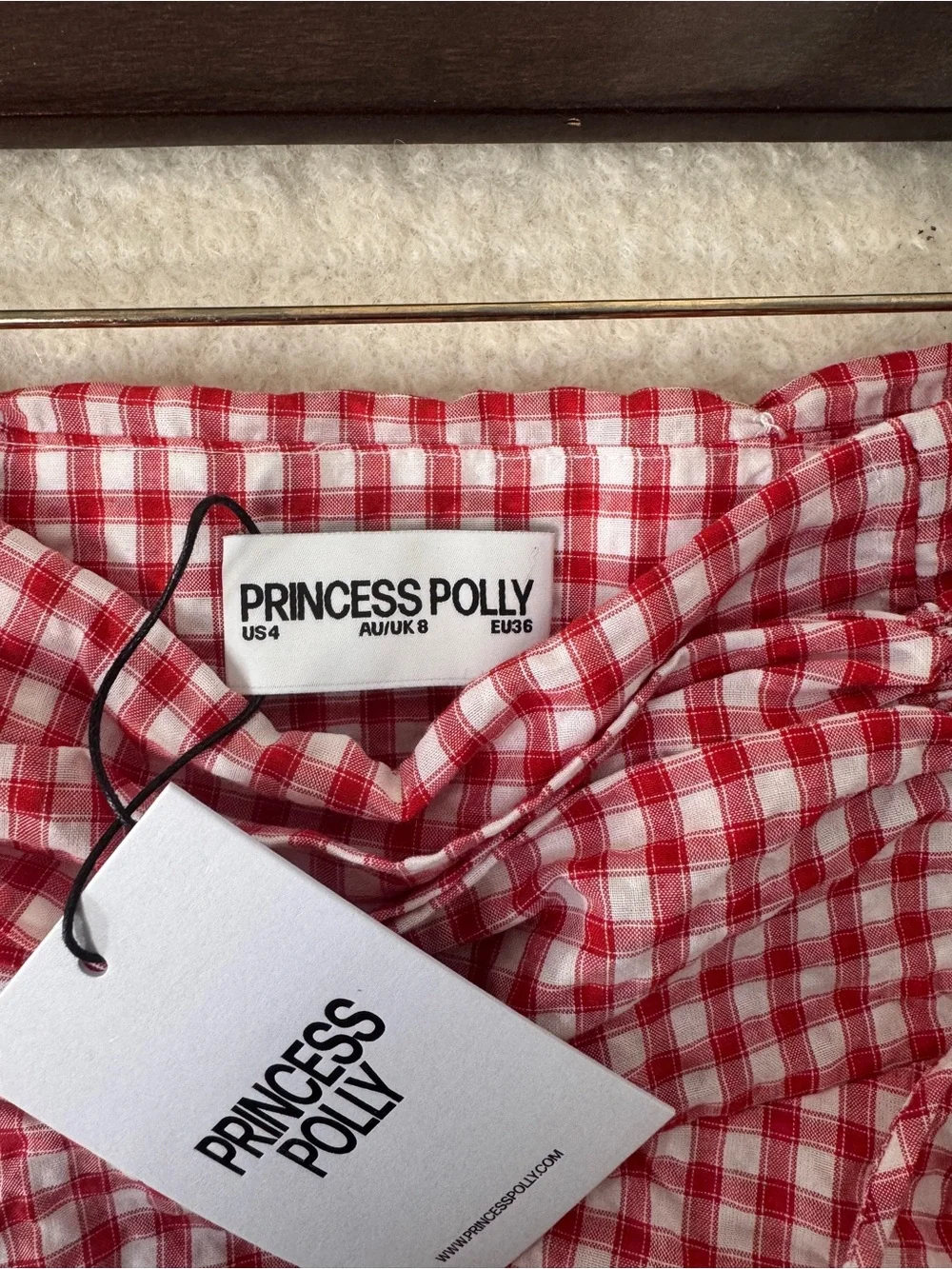 Princess Polly Red & White Gingham Drawstring Skater Skirt - Picture 6 of 6